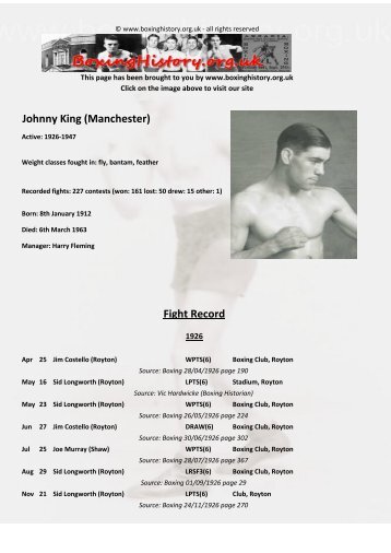 Fight Record Johnny King (Manchester) - Boxinghistory.org.uk
