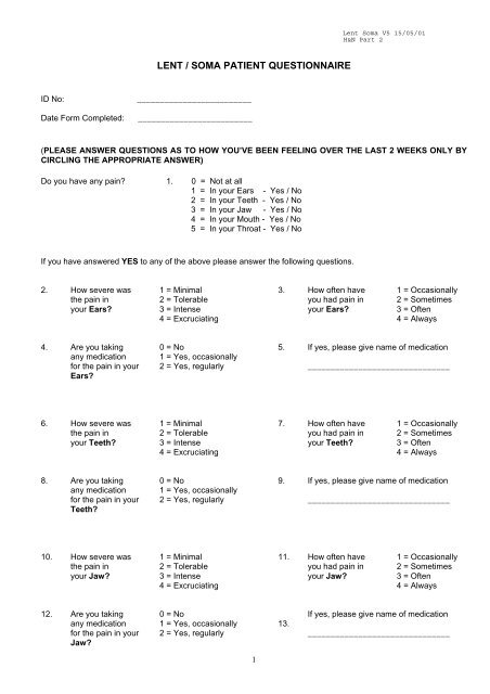 LENT SOMA patient questionnaire - The Christie