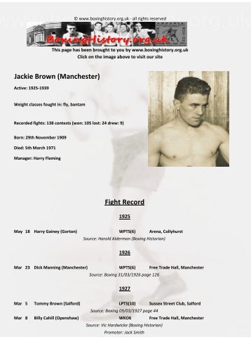Fight Record Jackie Brown (Manchester) - Boxinghistory.org.uk