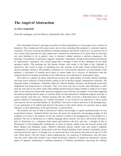 Schjeldahl, Peter. "The Angel of Abstraction," - Tracy Williams, Ltd.