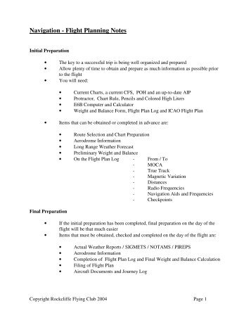 Navigation - Flight Planning Notes - Rockcliffe Flying Club