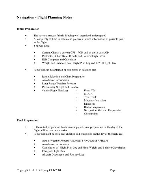 Navigation - Flight Planning Notes - Rockcliffe Flying Club
