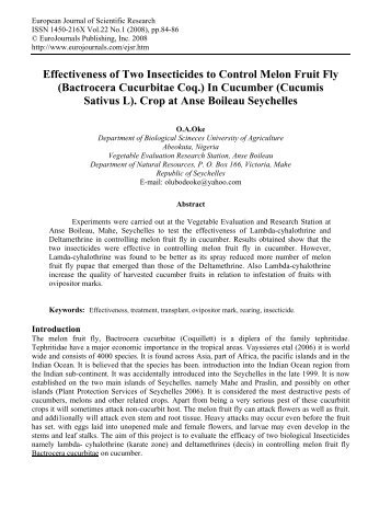 Effectiveness of Two Insecticides to Control Melon Fruit Fly ...