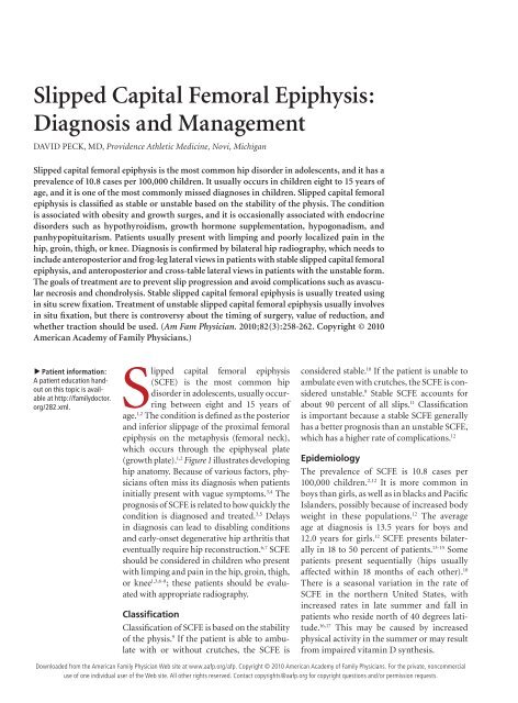 Slipped Capital Femoral Epiphysis: Diagnosis and Management