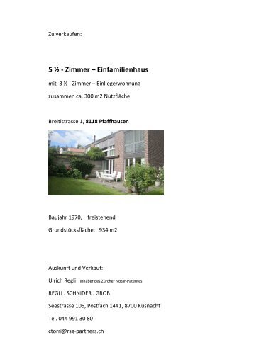 5 ½ - Zimmer – Einfamilienhaus - Regli Schnider Grob ...