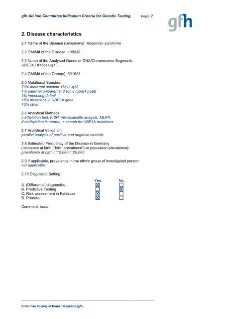 Indication Criteria for Genetic Testing - EuroGentest