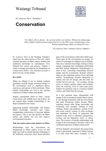 Ko Aotearoa Tēnei Factsheet 5: Conservation - Waitangi Tribunal