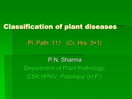 Lecture No. 1a:- Classification of plant diseases-111