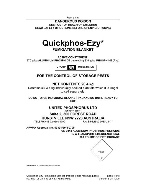 Quickphos Fumigation Rates Quickphos-Ezy* FUMIGATION BLANKET - United Phosphorus Limited