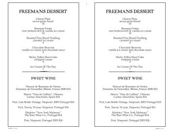 dessert menu - Freemans