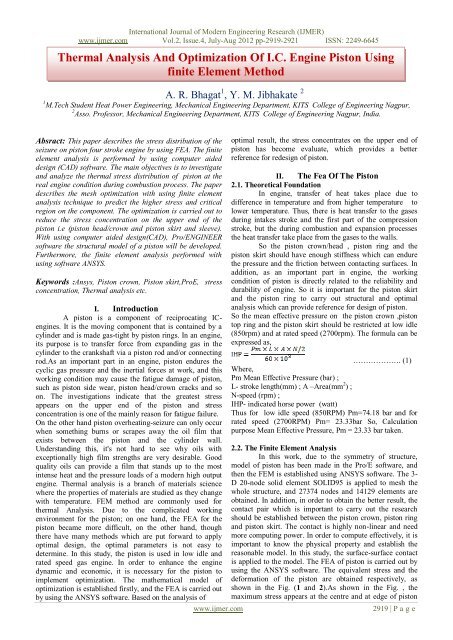 Thermal Analysis And Optimization Of I.C. Engine Piston ... - ijmer