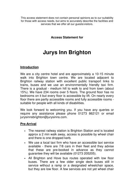 Jurys Inn Brighton Access Statement.
