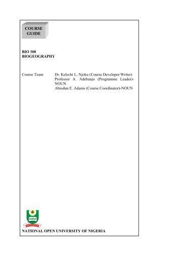 BIO 308 BIOGEOGRAPHY.pdf - National Open University of Nigeria