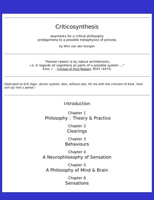 PHILOSOPHY : Criticosynthesis : Waymarks for a  - SOFIATOPIA