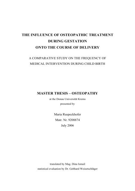 the influence of osteopathic treatment during gestation onto the ...