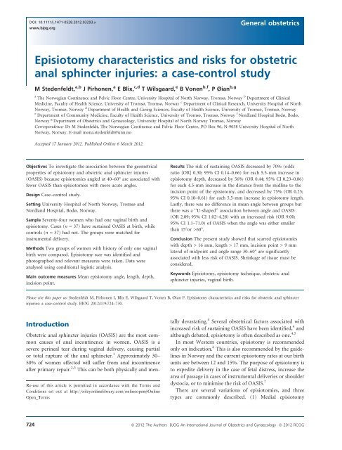 Episiotomy characteristics and risks for obstetric anal sphincter ...