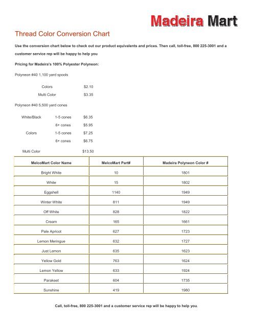 Hemingworth Thread Colour Chart