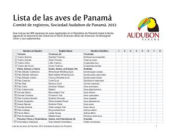 Panama checklist 2012.numbers - Sociedad Audubon de Panamá