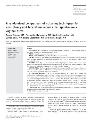 A randomized comparison of suturing techniques for episiotomy and ...