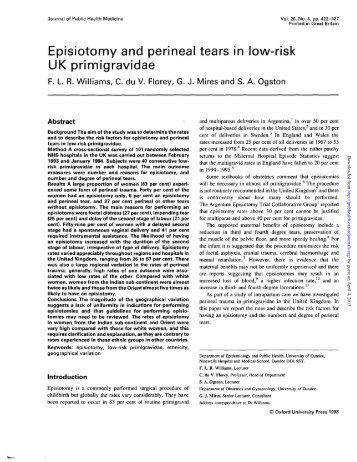 Episiotomy and perineal tears in low-risk UK primigravidae