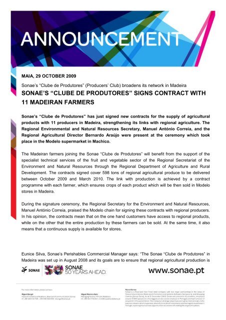 sonae's “clube de produtores” signs contract with 11 madeiran farmers