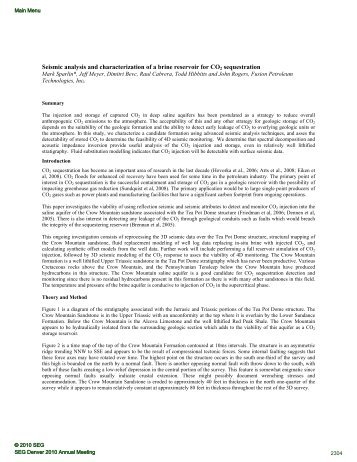 Seismic analysis and characterization of a brine reservoir for CO2 ...