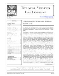 Technical Services Law Librarian, vol. 37, no. 4 (June 2012) - AALL