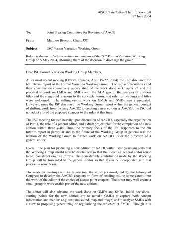 Letter to discharge the FVWG - Joint Steering Committee for ...