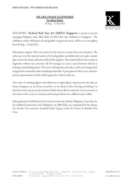 Press Release - Richard Koh Fine Art