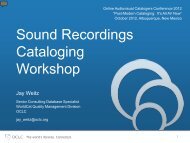 Sound Recordings Cataloging Workshop - OLAC