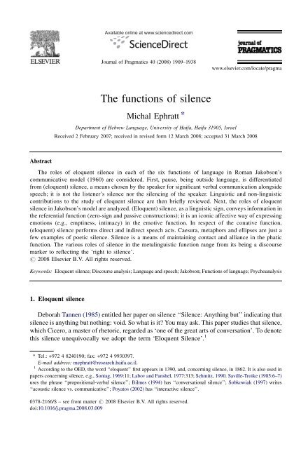 The functions of silence - Gloria Cappelli