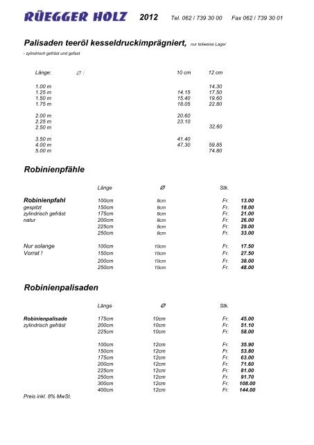 Preisliste 2012