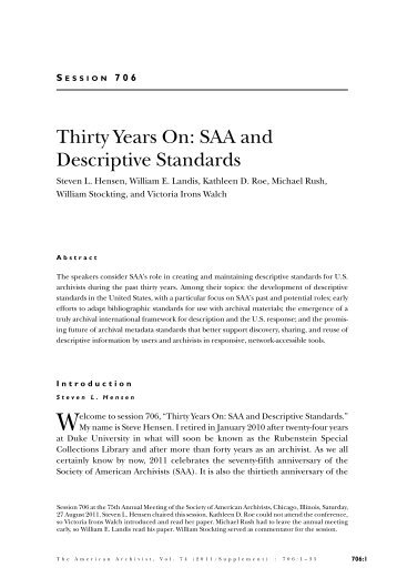 Thirty Years On: SAA and Descriptive Standards - Society of ...