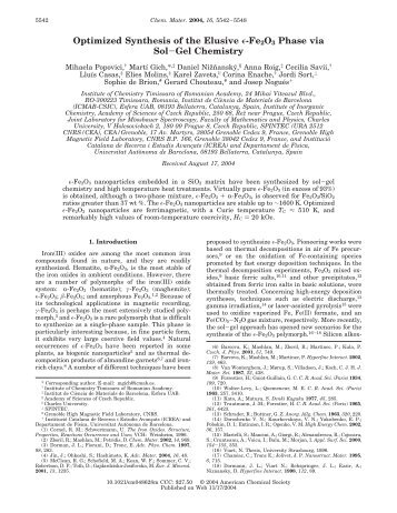 Optimized Synthesis of the Elusive E-Fe2O3 Phase via Sol-Gel ...