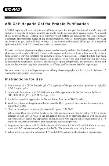 Affi Gel® Heparin Gel for Protein Purification Instructions ... - Bio-Rad