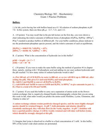 Chemistry/Biology 302 – Biochemistry: Exam 1 Practice Problems