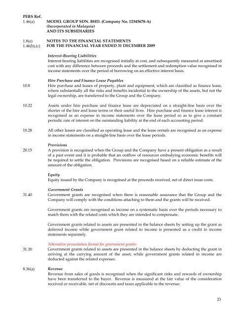 PERS Model financial statements - AXP Solutions