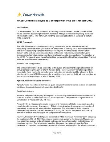 MASB Confirms Malaysia to Converge with IFRS on 1 January 2012