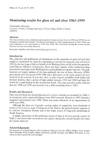 Monitoring results for glass eel and elver 1965 - DTU Aqua