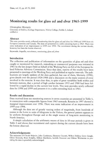 Monitoring results for glass eel and elver 1965 - DTU Aqua