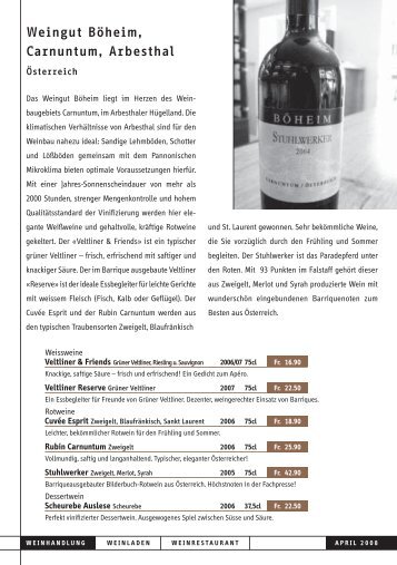 Weingut Böheim, Carnuntum, Arbesthal - Felsenkeller AG