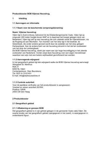 Productdossier BOB Vijlense Heuvelrug. 1 Inleiding 1.1 Aanvragers ...