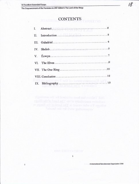 table of contents extended essay