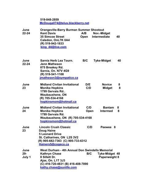 2012 Invitational Tournament Listing - Ontario Lacrosse Association