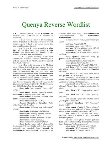 Quenya Reverse Wordlist - Ambar Eldaron