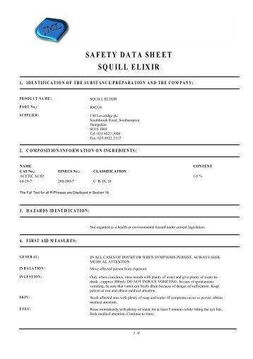 SAFETY DATA SHEET SQUILL ELIXIR - J.M.Loveridge plc