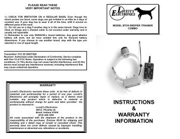 INSTRUCTIONS & WARRANTY INFORMATION - Lovett's Electronics