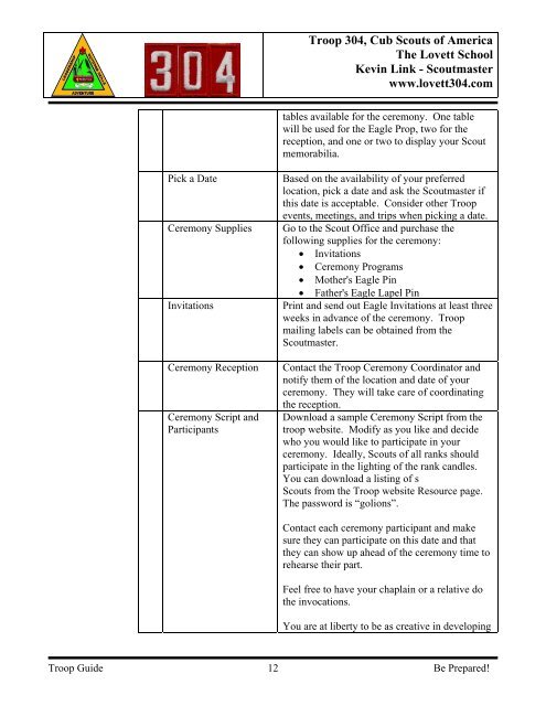 Boy Scouts of America Lovett Troop 304 - Boy Scout Troop 304 ...