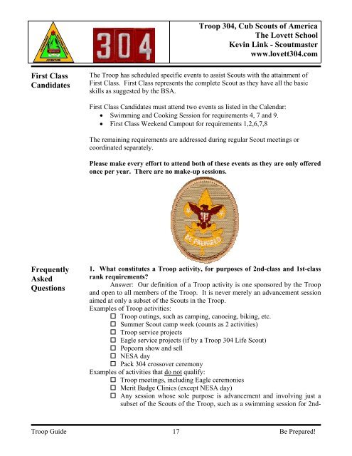 Boy Scouts of America Lovett Troop 304 - Boy Scout Troop 304 ...