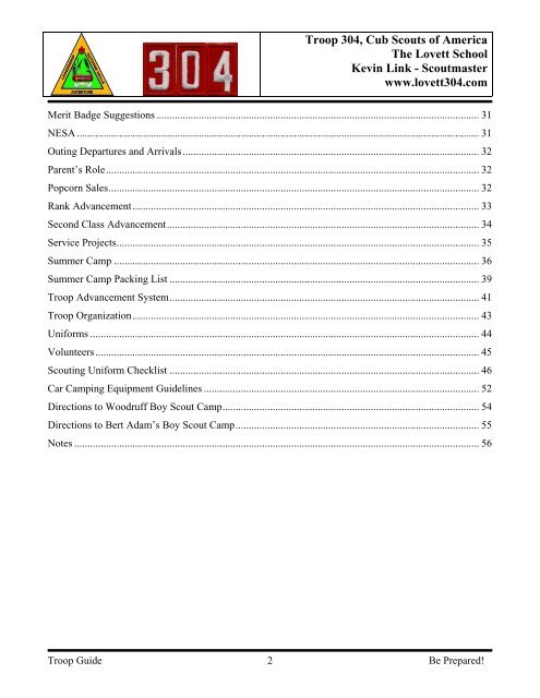 Boy Scouts of America Lovett Troop 304 - Boy Scout Troop 304 ...